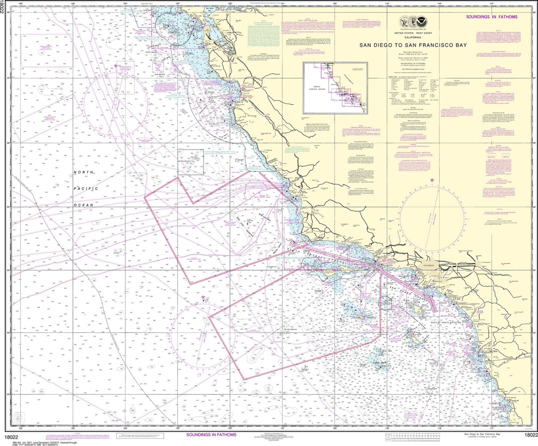 NOAA Nautical Chart - 18022 San Diego to San Francisco Bay