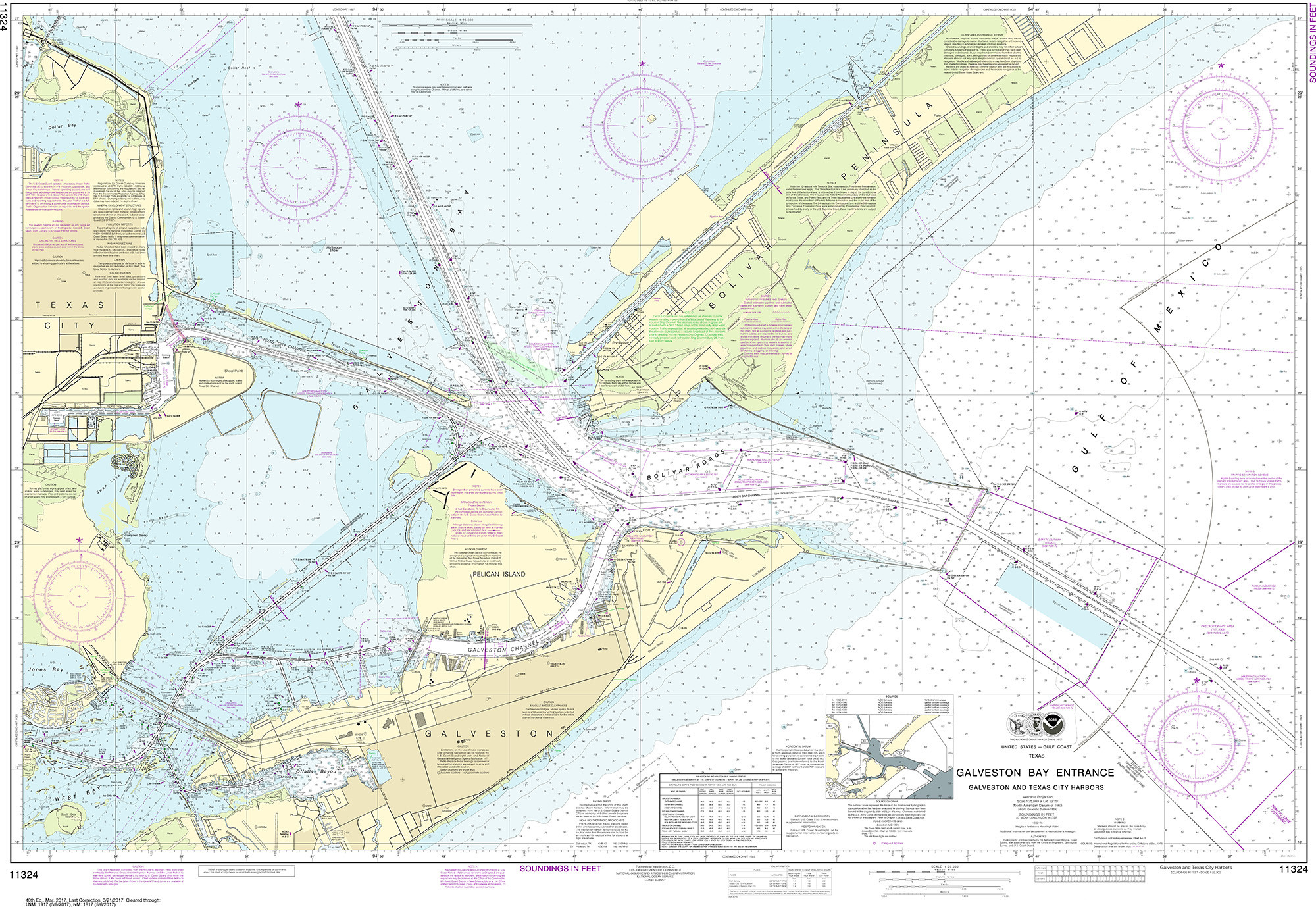 NOAA Nautical Chart - 11324 Galveston Bay Entrance Galveston and Texas City Harbors