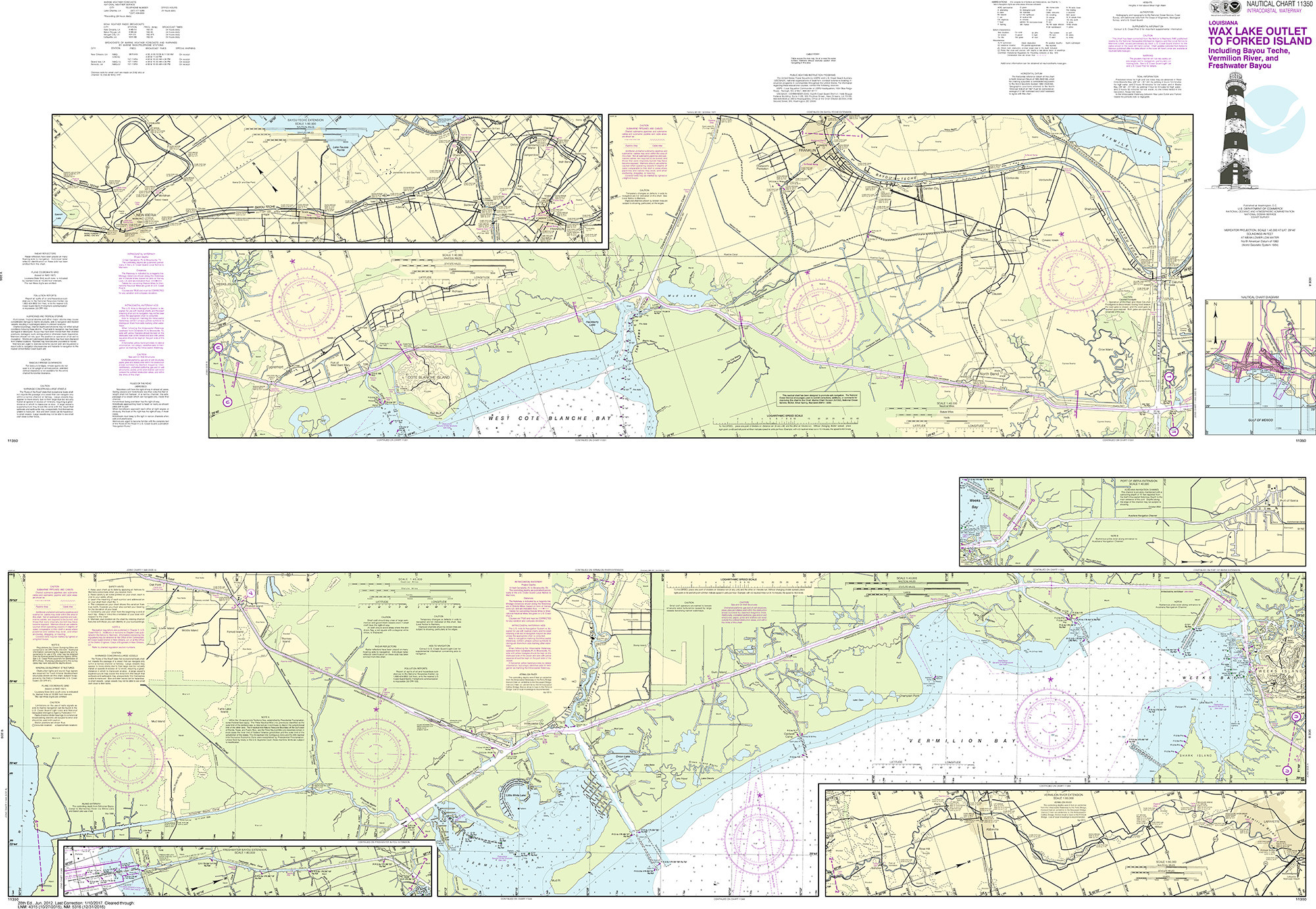 NOAA Nautical Chart - 11350 Intracoastal Waterway Wax Lake Outlet to Forked Island including Bayou Teche Vermilion River and Freshwater Bayou