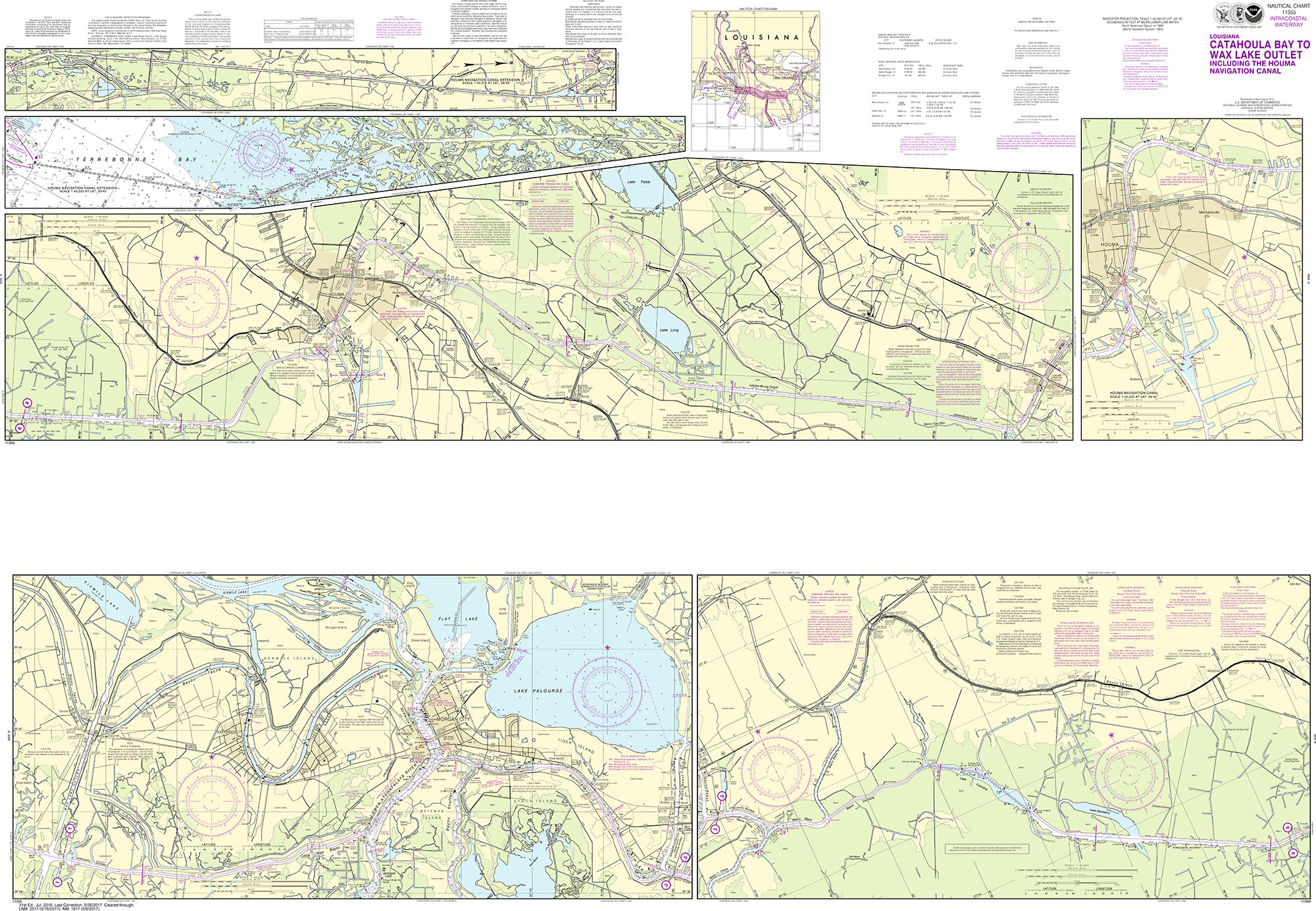 NOAA Nautical Chart - 11355 Intracoastal Waterway Catahoula Bay to Wax Lake Outlet including the Houma Navigation canal