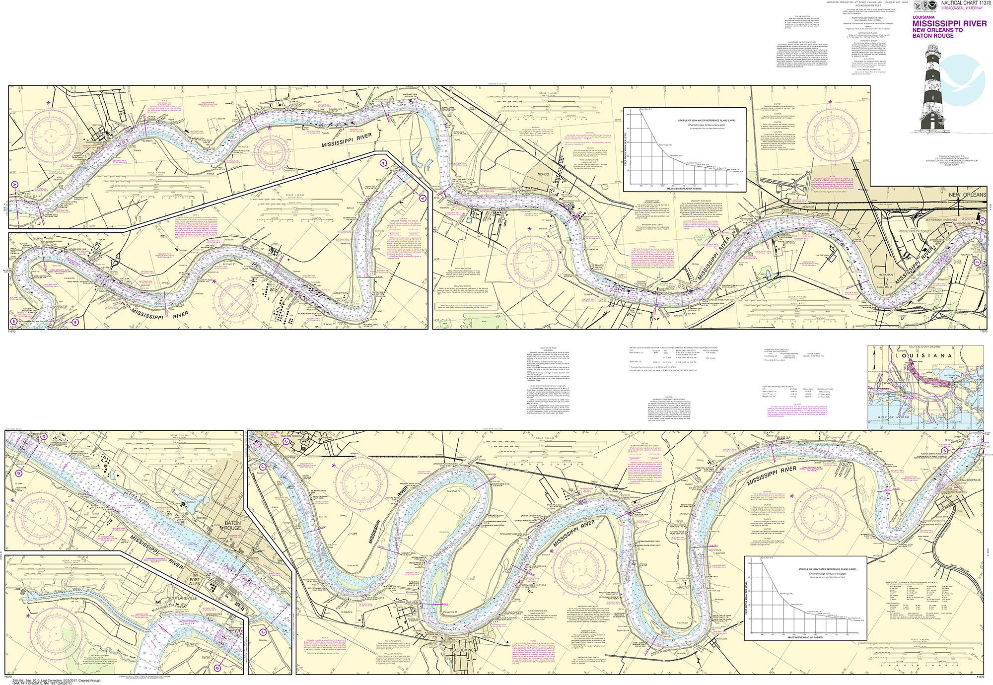NOAA Nautical Chart - 11370 Mississippi River-New Orleans to Baton Rouge