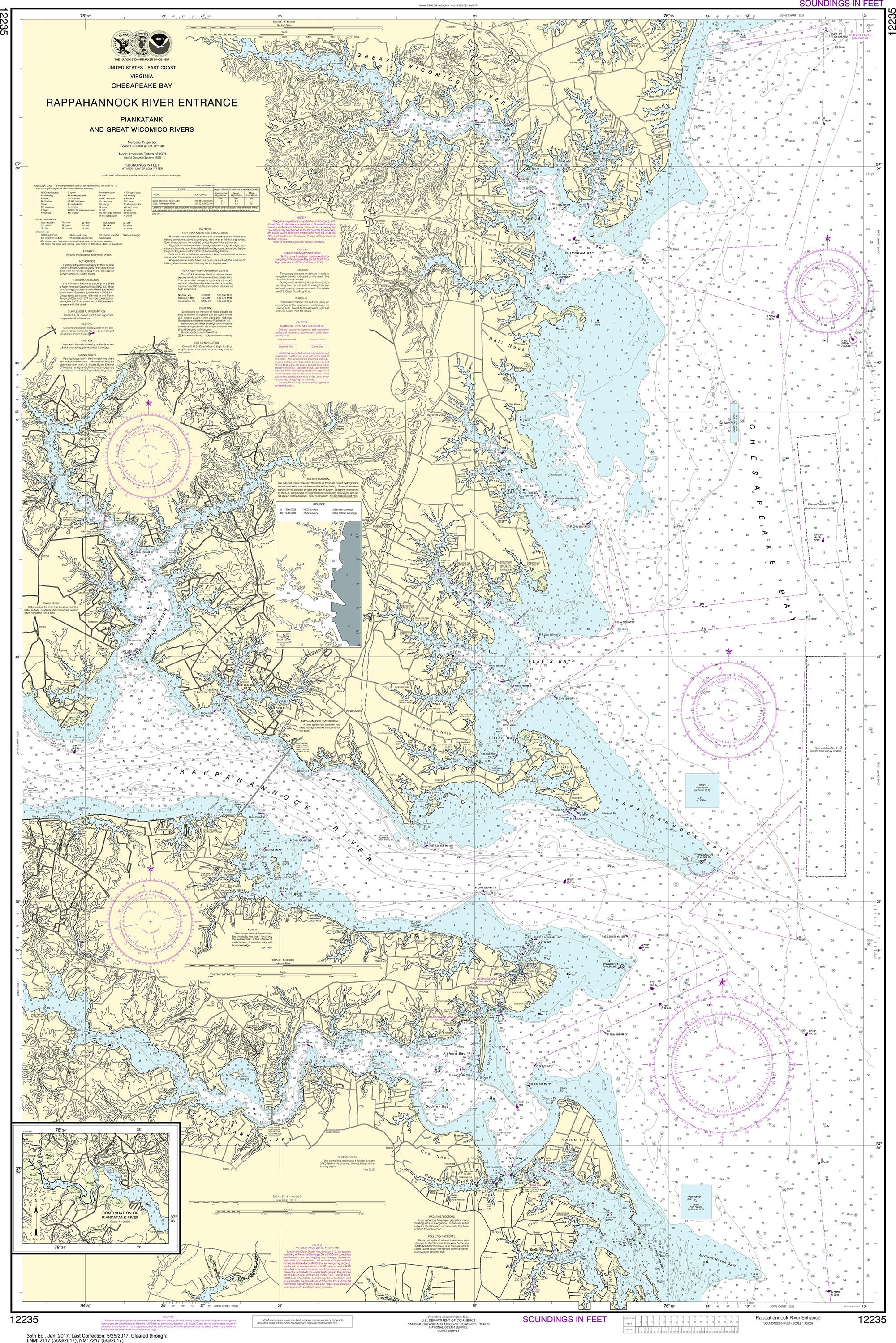 NOAA Nautical Chart - 12235 Chesapeake Bay Rappahannock River Entrance Piankatank and Great Wicomico Rivers