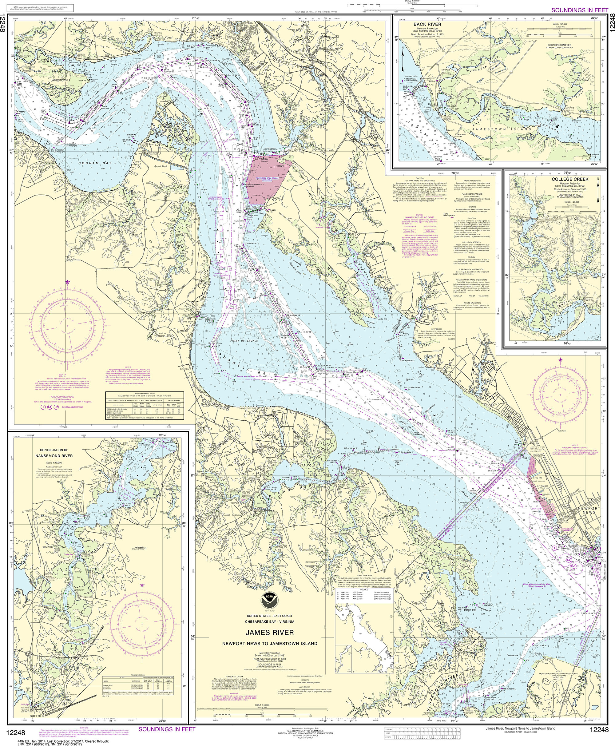 NOAA Nautical Chart 12248 James River Newport News to