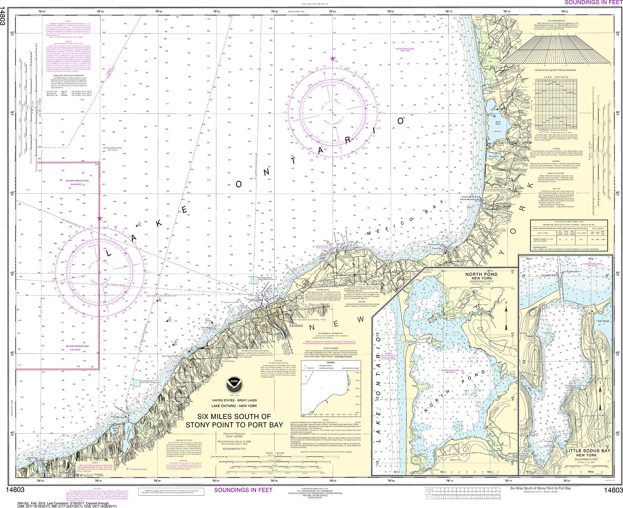 NOAA Nautical Chart - 14803 Six Miles south of Stony Point to Port Bay;North Pond;Little Sodus Bay