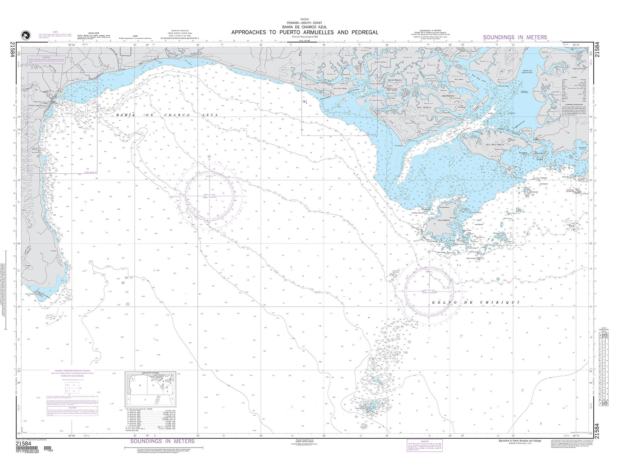 NGA Nautical Chart - 21584 Approaches to Puerto Armuelles and Pedregal