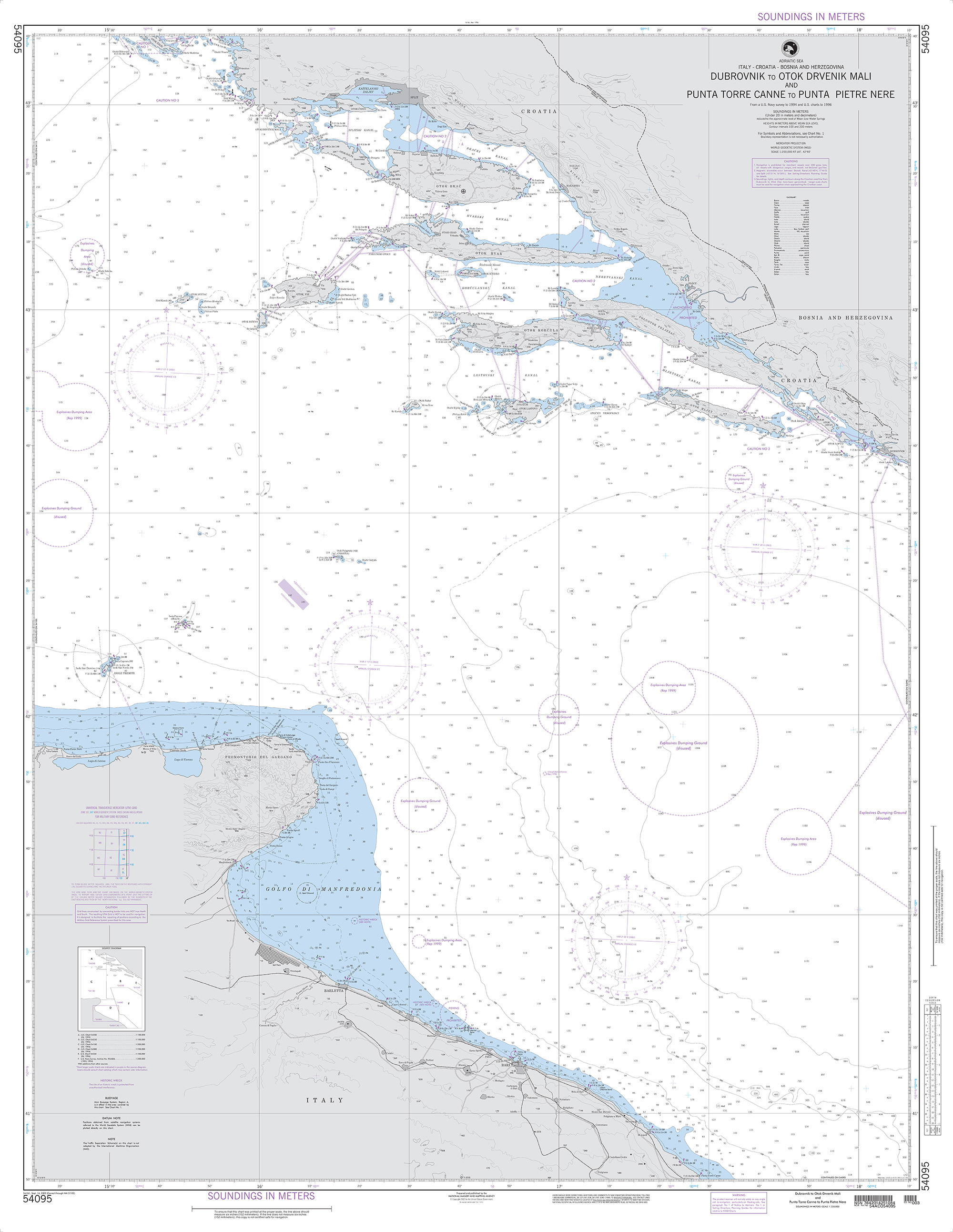 NGA Nautical Chart - 54095 Dubrovnik to Otok Drvenik Mali and Punta Torre Canne to Punta Pietre Nere