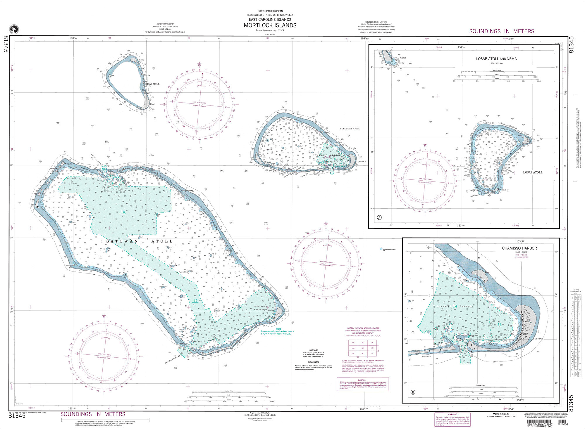NGA Nautical Chart - 81345 Mortlock Islands (East Caroline Islands)
