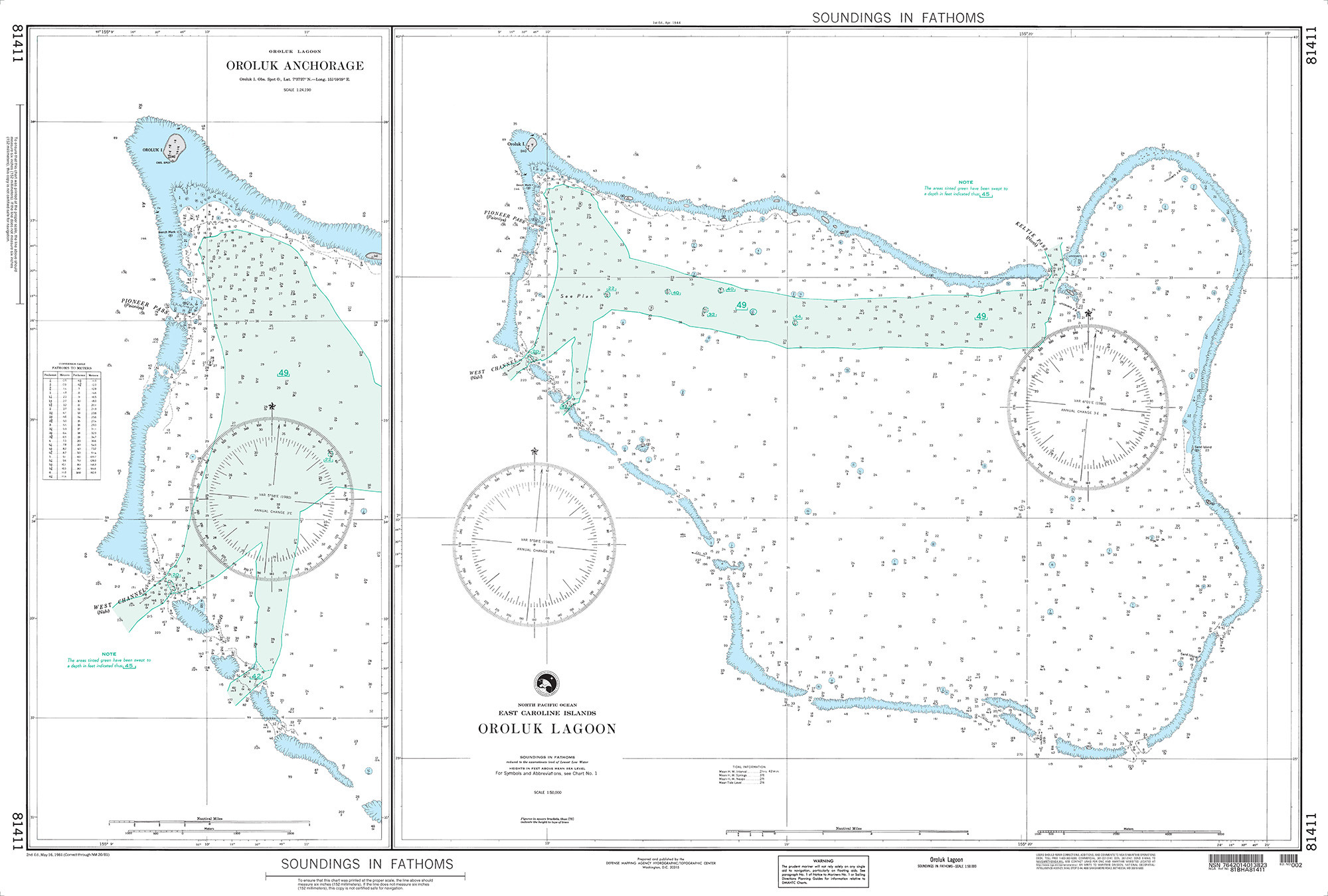 NGA Nautical Chart - 81411 Oroluk Lagoon (East Caroline Islands)