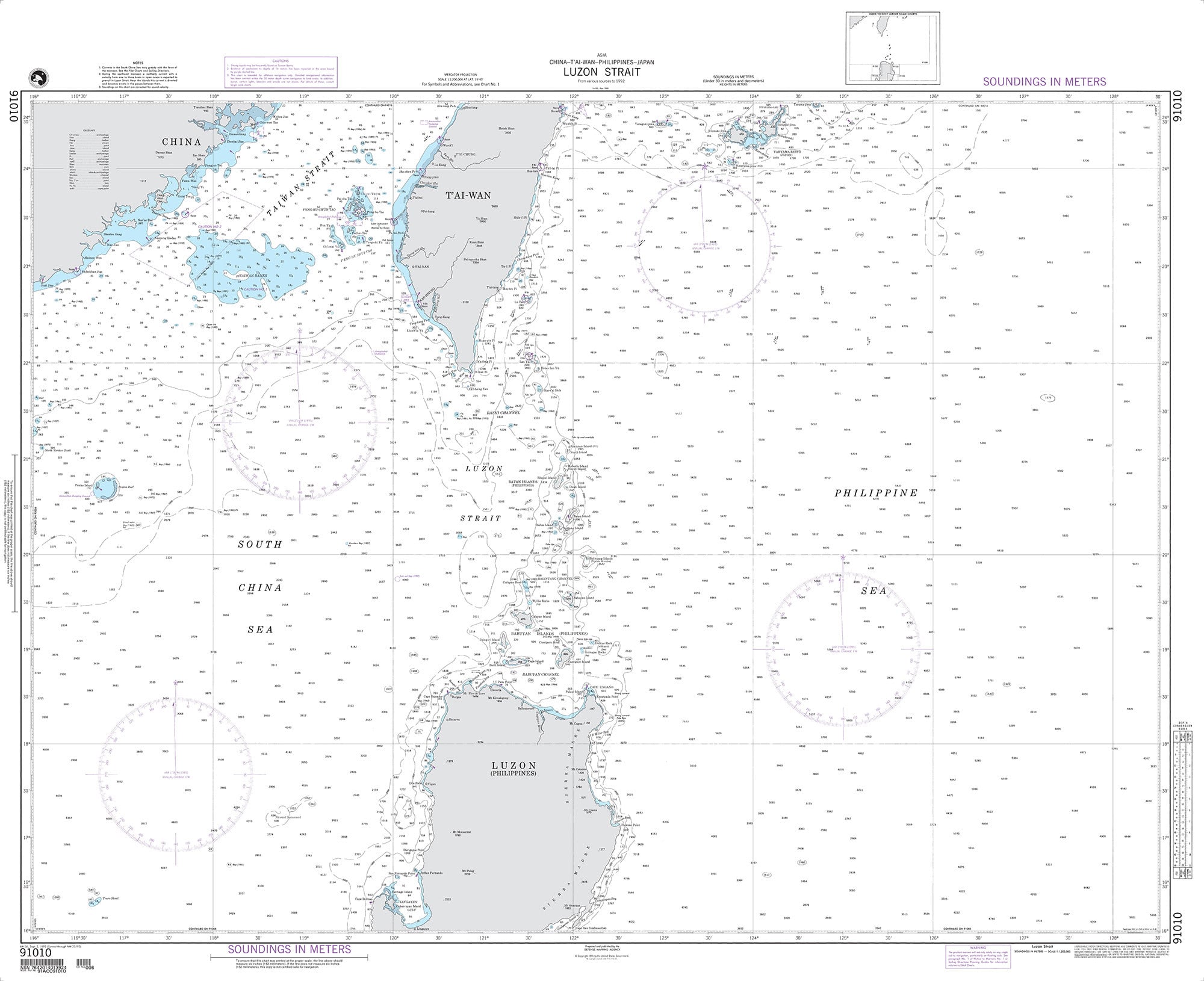 NGA Nautical Chart - 91010 Luzon Strait (China-Taiwan-Philippines-Japan)