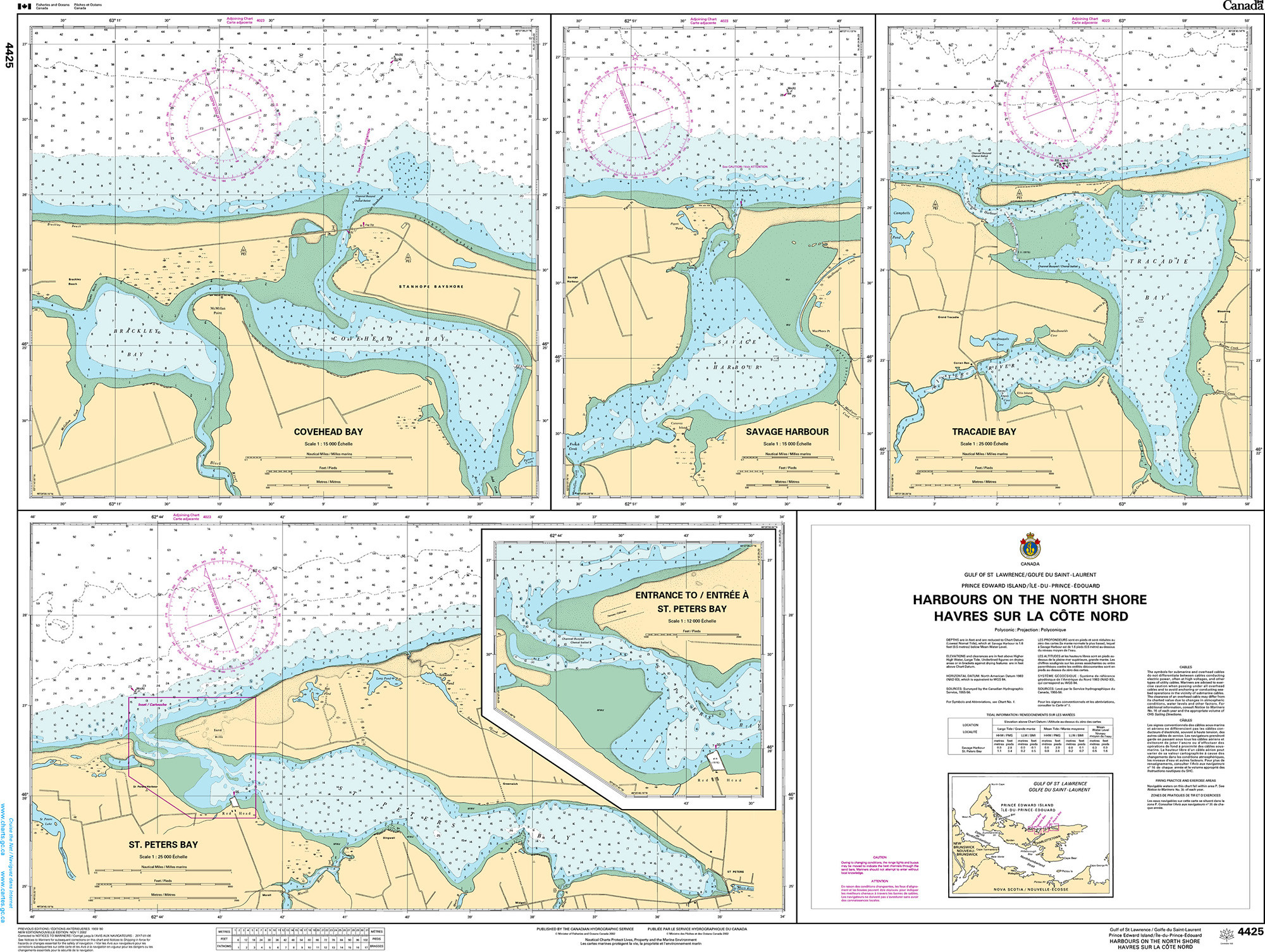 CHS Nautical Chart - CHS4425 Harbours on the North Shore / Havres sur la Cote Nord